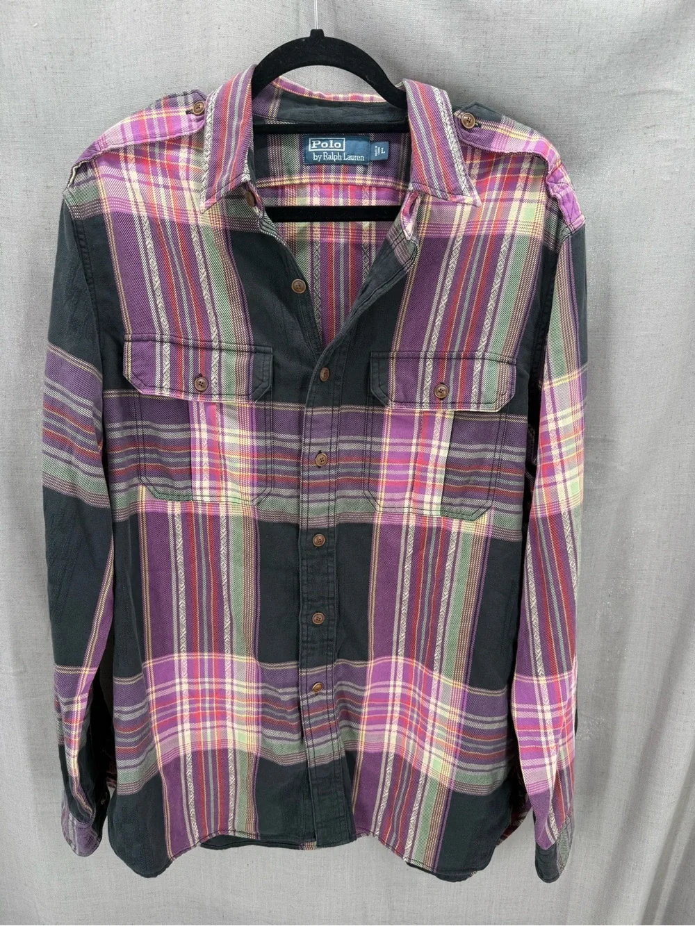 Vintage Polo Ralph Lauren Western Shirt Patchwork Plaid Epaulets Men’s Large